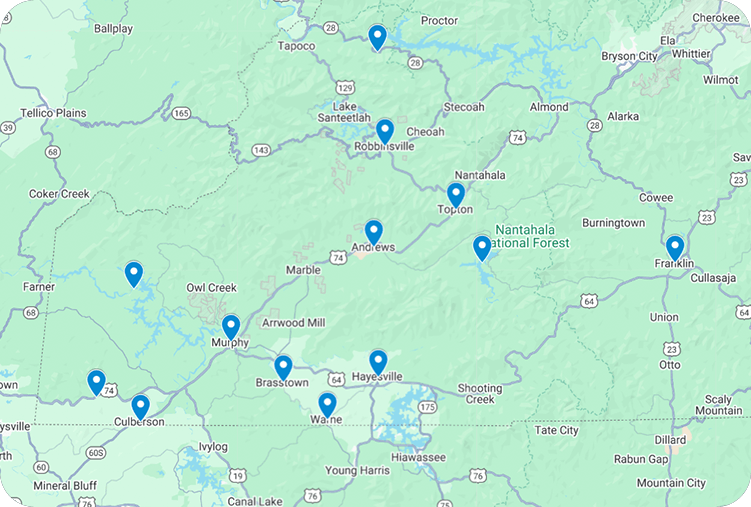 Service Areas Map for Murphy, NC Location